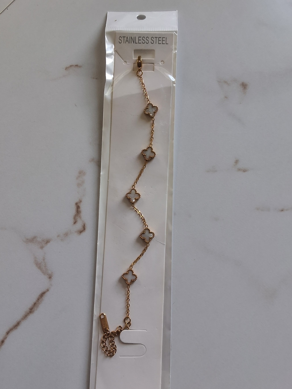 Stainless Steel Gold Clover Link Bracelet - Gold